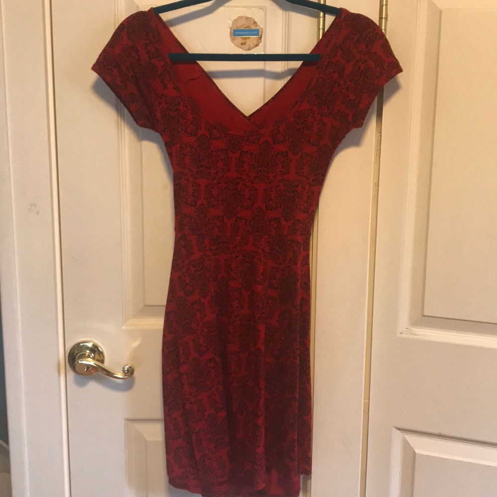 Red printed Skater Dress with cut out back